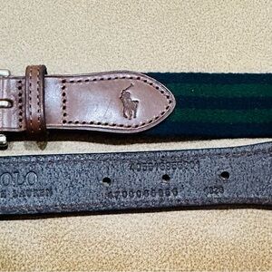 Polo by Ralph Lauren Brown Leather & Green Navy Webbed Belt